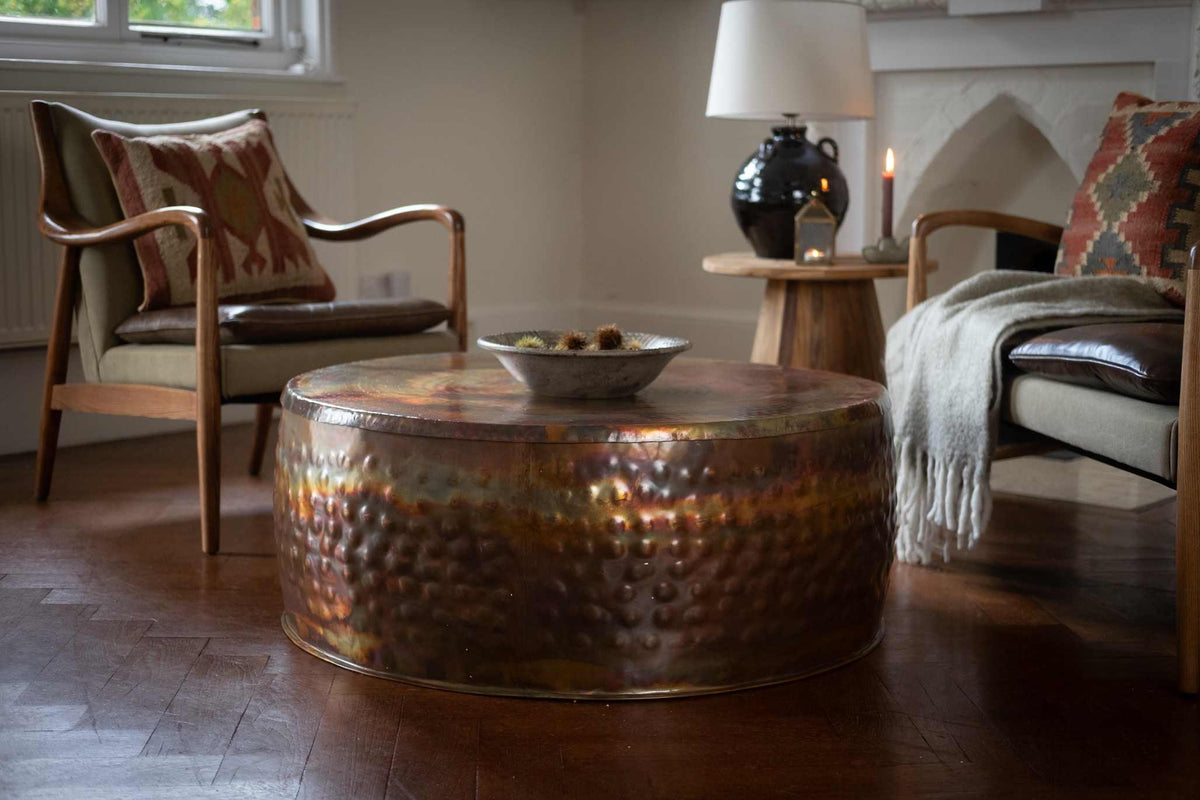 Extra Large Hammered Copper Drum Coffee Table