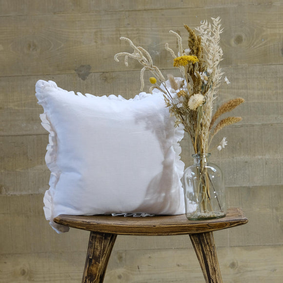 Snape Maltings Small White Ruffle Cushion